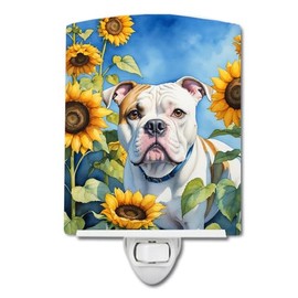 Caroline's Treasures American Bulldog in Sunflowers Ceramic Night Light Compact, UL-Certified, Ideal for Bedroom, Bathroom, Nursery, Hallway, Kitchen, 6x4x3, Multicolor