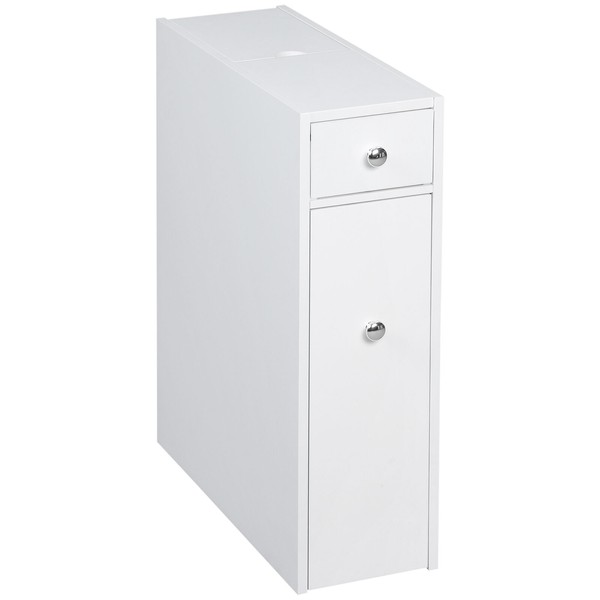 Narrow Bathroom Storage Cabinet Wooden Toilet Floor Organizer with Drawers White