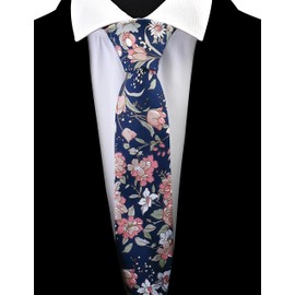GUSLESON - Corbata de algodón con estampado floral de 6 cm, para hombre, Azul marino/rosa/oliva, general