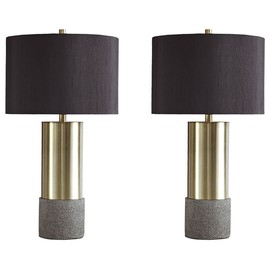 Signature Design by Ashley Jacek Modern Contemporary Table Lamp, Set of 2, Gray & Brass Finish