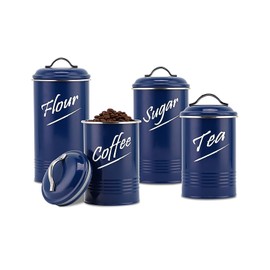 Hillbond Kitchen Canister Sets for Countertop Food Storage Containers Stainless Steel with Powder Coated Decorative Metal Storage Jars for Kitchen Counter Set of 4 (Navy Blue)