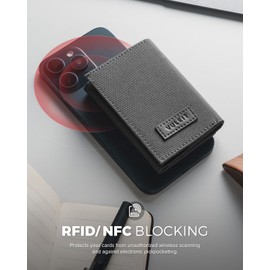 VULKIT Wallets for Men RFID Blocking Slim Mens Wallet Trifold Card Wallet Minimalist Credit Card Holder with Zip Coins Pocket, Grey