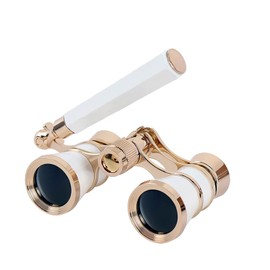 AouloveS Opera Glasses Binoculars 3 X 25 Compact and Lightweight with Built-in Foldable Theater Glasses, Adjustable Handle for Adults Kids Women in Music Concerts and Opera Houses (White)