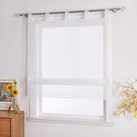 ESLIR Roman Blind with Tabs, Transparent Tab-Top Kitchen Curtains, Modern Voile, 1 Piece