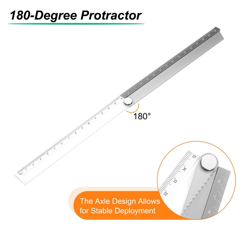 sourcing map Folding Straight Ruler 30cm Metric Aluminum Alloy Protractor