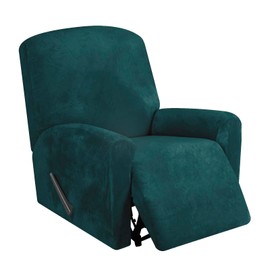 FestiCorp Recliner Chair Covers Real Velvet 4-Pieces Recliner Covers for Small Lazy Boy Recliner Chair Stretch Recliner Sofa Slipcovers Protector with Side Pocket & Elastic Bottom, Emerrald Green