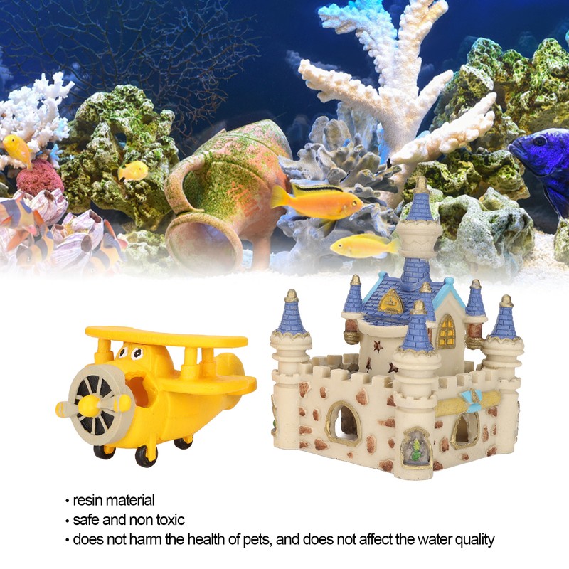Aquarium Resin Airplane Castle Decoration Simulation Safe Cartoon Fish Tank