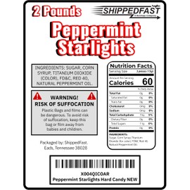 Peppermint Starlights (2lbs) Candy Mints. Real Peppermint Oil Infused Hard Candies, (2 Pound Bag).