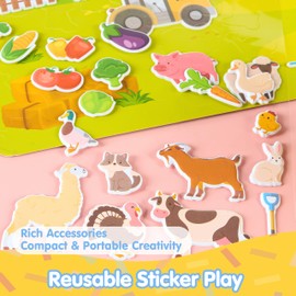 JOYIN Puffy Sticker Book, Reusable Sticker Activity Books for Kids, Travel Toys for Airplane, Cute Restickable Stickers, Crafts Gifts - Farm Animlas