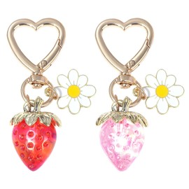 2 Pieces Strawberry Pendant Love Keychain, Cute Fruit Keychain, Daisy Pendant Bag Charm, Women's Keychain, Interesting Keychain