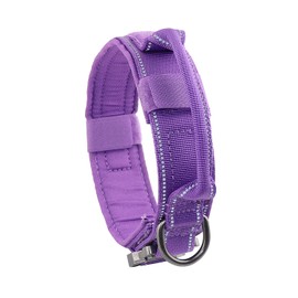 Yunleparks Tactical Dog Collar Reflective Nylon Dog Collar with Metal Buckle and Control Handle for Medium Large Dogs(Large,Purple)