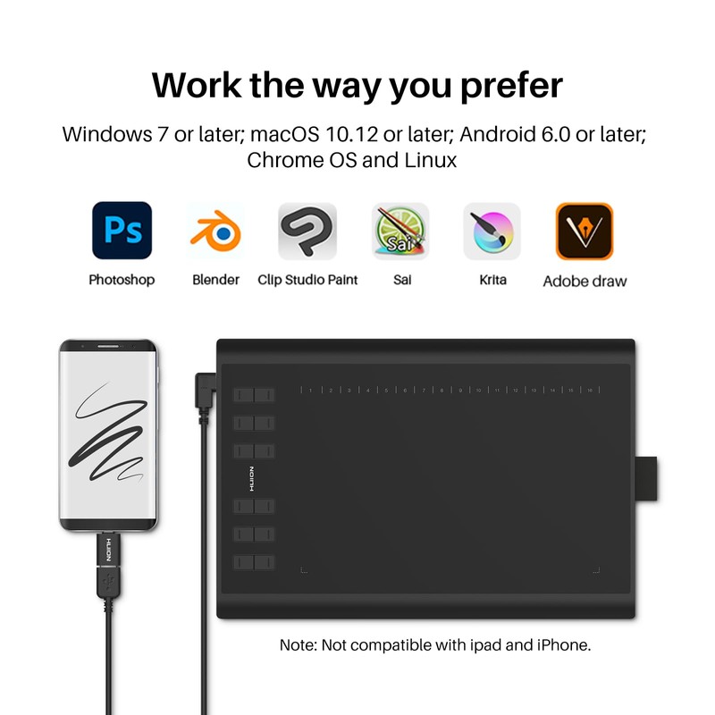 HUION Inspiroy H1060P Graphics Drawing Tablet with 8192 Pressure Sensitivity