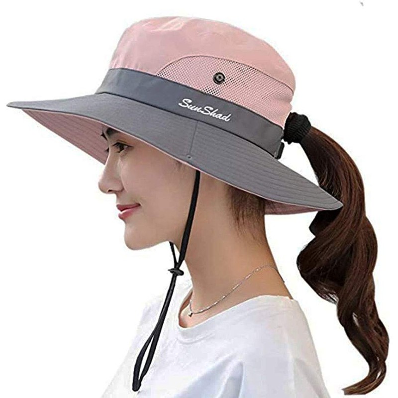 Women's Summer Sun-Hat Ponytail - Outdoor UV-Protection Mesh Wide Brim