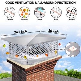 BUYYAH Chimney Cap, 13" x 17" Chimney Cover, Adjustable Bottom to Fit Outside Existing Clay Flue Tile Dimensions 11" x 16" to 15.4" x 19.3", All Stainless Steel Structure, with Meshes, Bolts, Screws