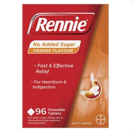 Rennie No Added Sugar Orange 96 Tablets