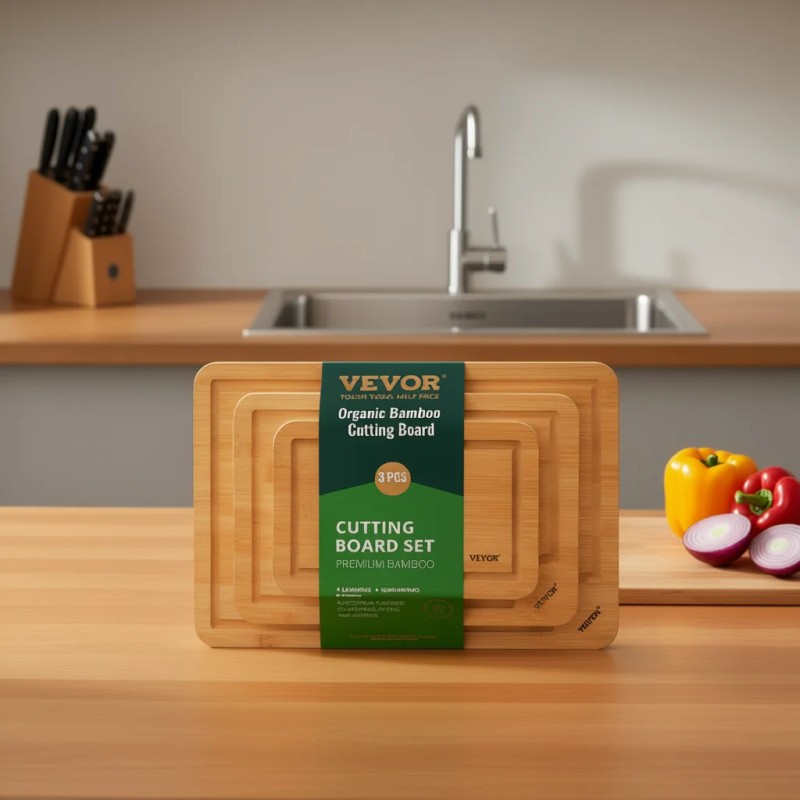 Premium Versatile Bamboo Cutting Board with Built-in Handle Cooking Tool