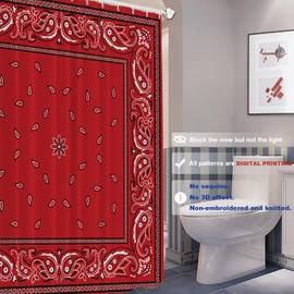 Batmerry Red Black Paisley Decor Shower Curtain,Colorful Floral Vintage Bandana Border Bathroom Decor Polyester Fiber Plastic Rings Quick-Drying Waterproof for Bathtubs/Bathroom, 72x60 inches