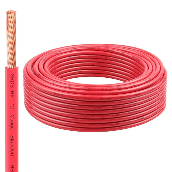12 Gauge THHN Wire, 50FT Red Stranded Copper Electrical Wire,