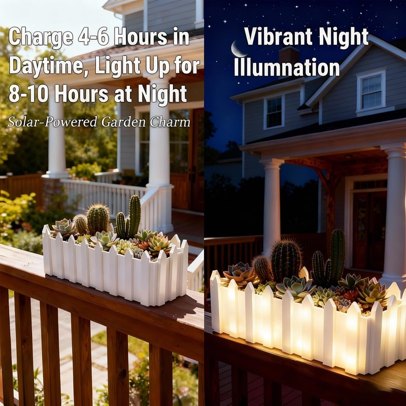 Solar Planter Lights Outdoor, 12-inch Rectangular LED Flower Pot with