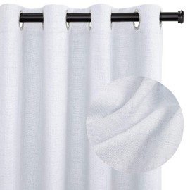 100% Blackout Shield Linen Blackout Curtains for Bedroom, Thermal Insulated Curtains 45 Inch Length 2 Panels Set, Grommet Drapes for Living Room, 40” W x 45” L, Greyish White