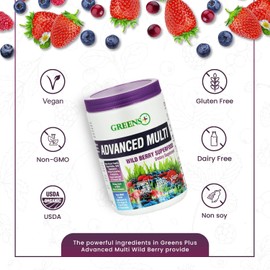 Greens+ Greens+ Advanced Multi Wild Berry Superfood Powder, Organic Healthy Blend for Morning Vitality, Nutrition, Vibrant Health, Dietary Supplement, Vitamins & Minerals, Vegan, Soy/Dairy/Gluten Free(9.4oz)