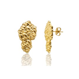 Gold nugget earrings for men - nugget earring 18k gold Plated -925 Sterling Silver Stud Earrings gold plated earrings studs (L)