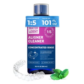 ALIGNER Cleaner Rinse, Concentrated, Water Dent, Clean aligners, retainers, dentures, Mouth Guards - 2 Month Supply, (Pack of 1 - Value of 101 fl.oz), Alcohol Free, Minty & Fresh. Made in USA