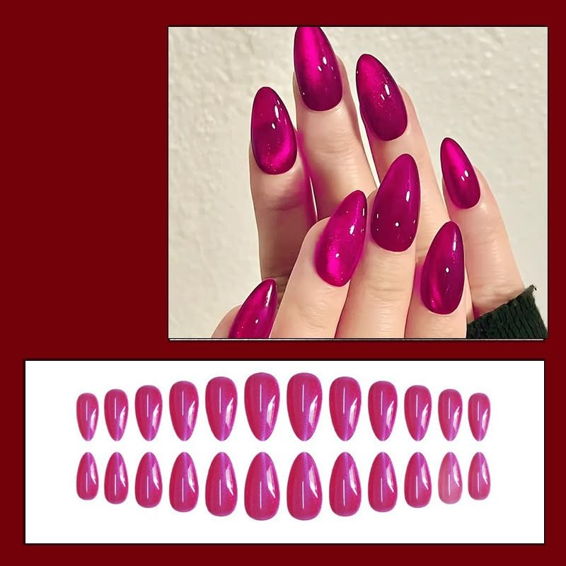 MouyouGlow Press on Nails Short, Almond Dark Rose Pink Plain