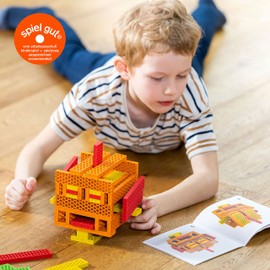 bioblo Mini Box Rusty Robo Pack of 40, Sustainable Colourful Building Blocks for Children from 3 Years, Wooden Building Blocks Children's Toy, STEM Montessori Toy for Stacking & Balancing Games