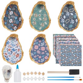 WEBEEDY DIY 5 Sets Oyster Shell Ring Dish Jewelry Tray Flower Pattern Ring Display Holder Small Trinket Dish Jewelry Organizer Craft Kit for Bridal Shower Favors Beach Themed Wedding Gift