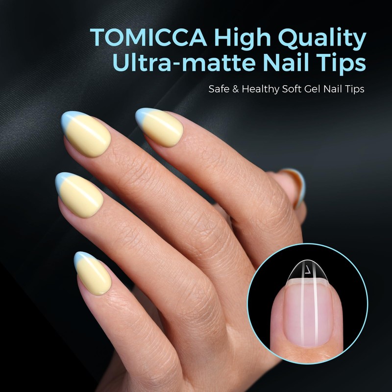 TOMICCA Extra Short Almond Nail Tips 504PCS, 12 Sizes Short