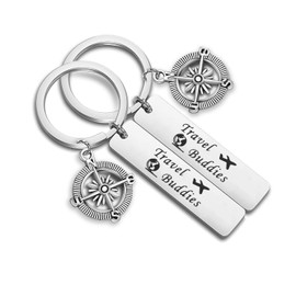 WUSUANED Travel Buddies Compass Keychain Travel Gift For Travel Friends Wanderlust Travel Lovers (Travel buddies keychain set)