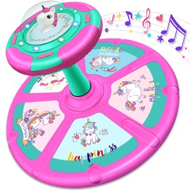 RMOKA Unicorn Sit and Spin Toy for Toddlers Girls Ages 1-3 2-4, Birthday Gift for 2 3 4 Years Old Girl, 360° Spin Seat Kids Indoor Interactive Sensory Toy with LED & Music