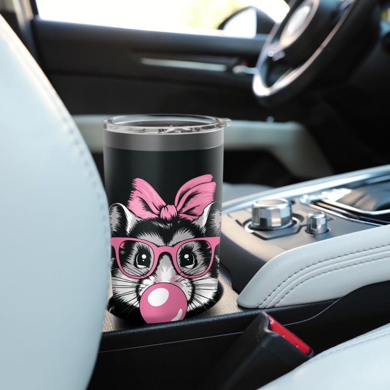 Hamster Wearing Glasses and Blowing Pink Bubble Gum Stainless Steel