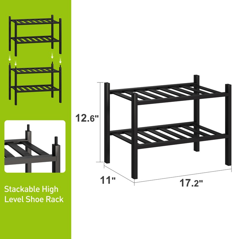 BMOSU 2-Tier Bamboo Small Shoe Rack Premium Stackable Shoe Shelf