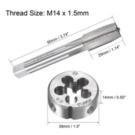 sourcing map M14 x 1.5mm Metric Tap and Die Set, Machine Thread Screw Tap with Round Threading Die, Tap & Die Kit for Nut Screw Bolt Thread Repair