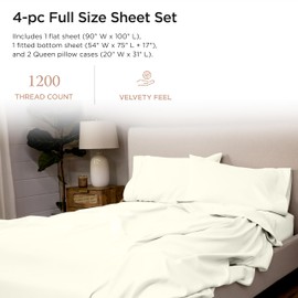 Threadmill Luxury Supima Cotton Sheets, Luxury 1200 Thread Count Soft 100% Cotton Sheets for Full Size Bed, 4 Pc Ivory Bed Sheets Full Set, 5-Star Hotel Quality Deep Pocket Bed Sheets Set