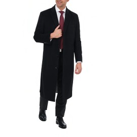 The Suit Depot Mens Regular Fit Solid Black Full Length Wool Cashmere Overcoat Top Coat 42R