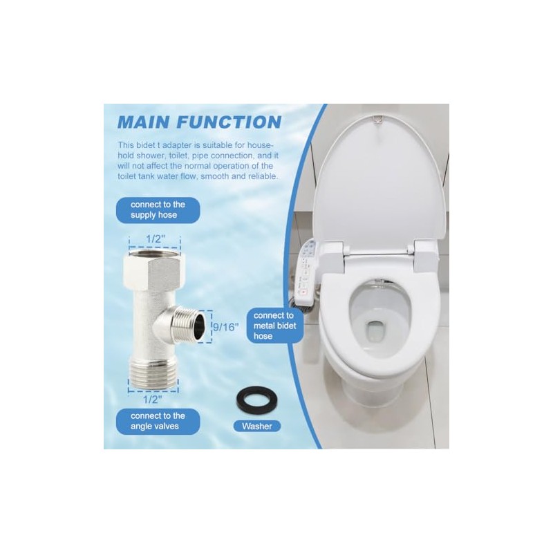 Bidet T Adapter, 3 Way Adapter or Tee Connector (Thread