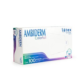 AMBIDERM | Guantes Colorfull de Látex para Exploración, Bajo en Polvo Caja con 100 Unidades (MEDIANO)