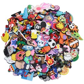 Keboyoe 50pcs Random shoe charms for Clog Cartoon Different Random PVC Shoe Charms Wristband Bracelet Decoration Croc Decoration Charms for Men Women and Adults