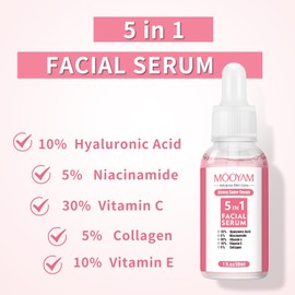 Moisturizing Face Serum Contains Hyaluronic Acid, Niacinamide, Vitamins C and E, Collagen 5 in 1 Facial Serum, Suitable for All Skin, 30ML