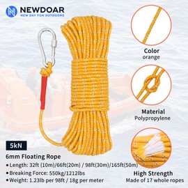 NewDoar 6mm Marine Floating Rope – High-Strength, Double-Braided Reflective Orange for Boating, Camping, Anchor,Fishing, Mooring, Rescue,Hi-Performance Boat Rope