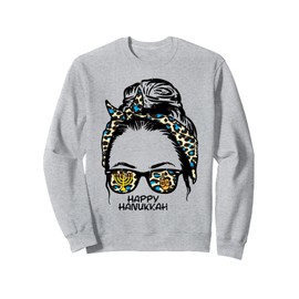 Happy Hanukkah Hair Bun Chanukah Pajamas PJs Women Mom Sweatshirt