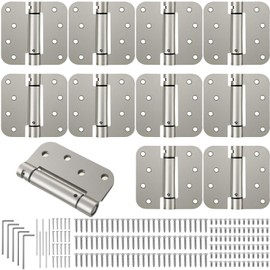 Yaocom 10 Pcs Self Closing Door Hinge Spring Loaded Hinges Automatic Door Closer Hinge Adjustable Tension for Garage Front Door Back Door Left and Right Hand Door, 5/8'' Radius Corners (Silver,4'')