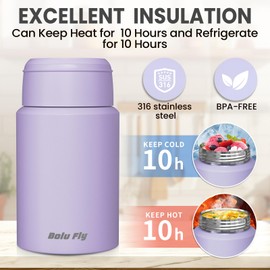 Bolu Fly 2 Pack Soup Thermo for Hot Food for Adults, Insulated Food Jar, Stainless Steel Vacuum Thermal Lunch Box Containers with Carry Bag and Spoon (18.5oz, 27oz) (Purple)