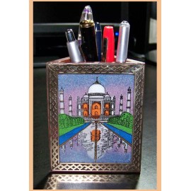 GEMSTONE TAJMAHL (SYMBOL OF LOVE) PAINTING PEN PENCIL HOLDER/STAND FROM INDIA!!