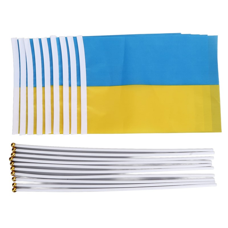 10pcs Ukrainian Flag, 12 x 8 inch Flat and Stick
