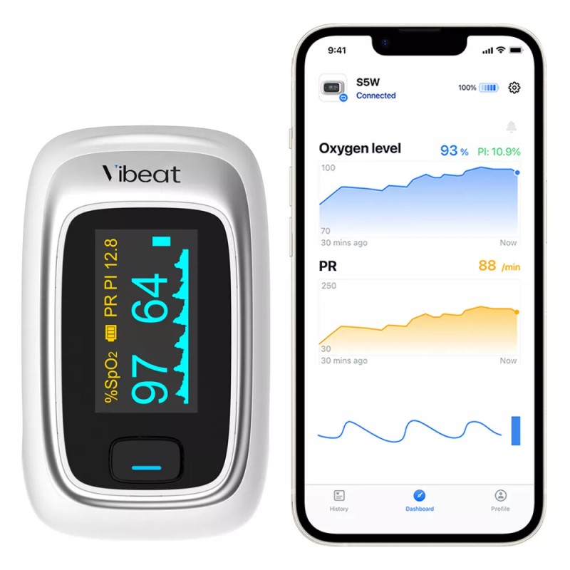 Vibeat Bluetooth Finger Pulse Oximeter OLED Oxygen Saturation Monitor with