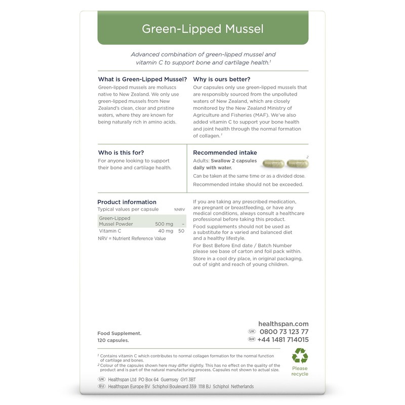 Healthspan Green Lipped Mussel | 120 Capsules | with Vitamin